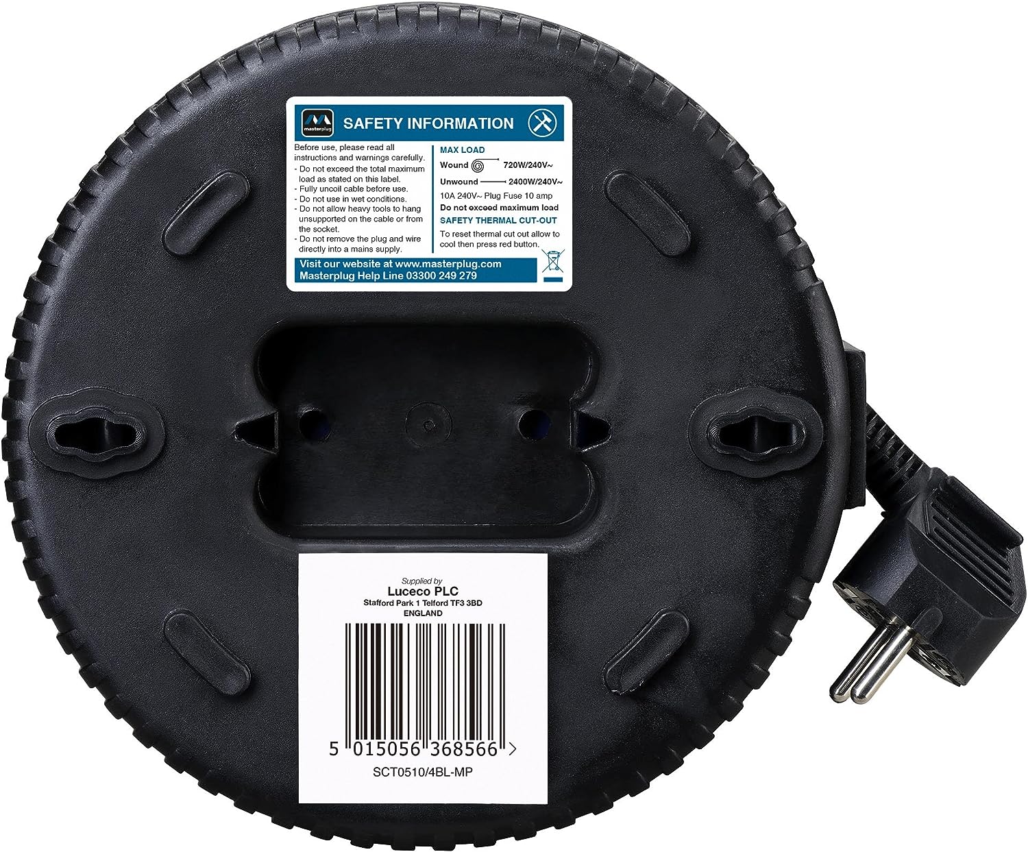 Masterplug SCT0510/4BL-MP Four Socket Cassette Reel Extension Lead, 5 Metres, Blue - Image 6